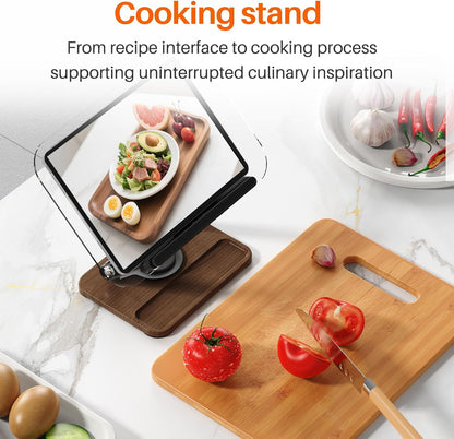 BYMECOST Acrylic Book Stand for Reading, Adjustable Book Holder with 360° Rotating Base & Elastic Page Clips, Foldable Desktop Riser Stand for Cookbook,Laptop,Tablet,Music Scores,Recipe,Textbook