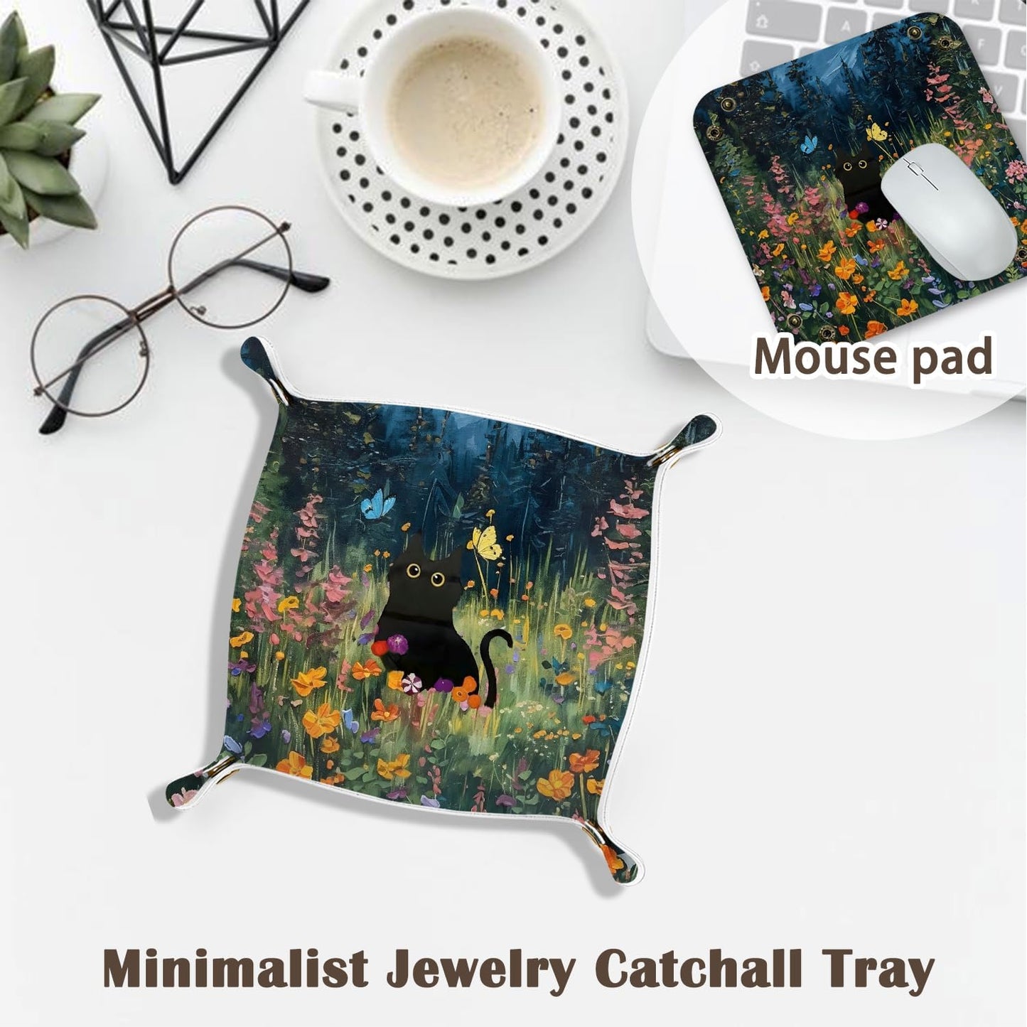 Inspirational Gifts for Women Jewelry Valet Tray, Motivational Positive Affirmations Gifts for Women, Blue Retro Nightstand Desk Accessories PU Leather Tray Organizer for Jewelry Rings Watches