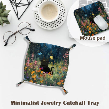 Inspirational Gifts for Women Jewelry Valet Tray, Motivational Positive Affirmations Gifts for Women, Blue Retro Nightstand Desk Accessories PU Leather Tray Organizer for Jewelry Rings Watches