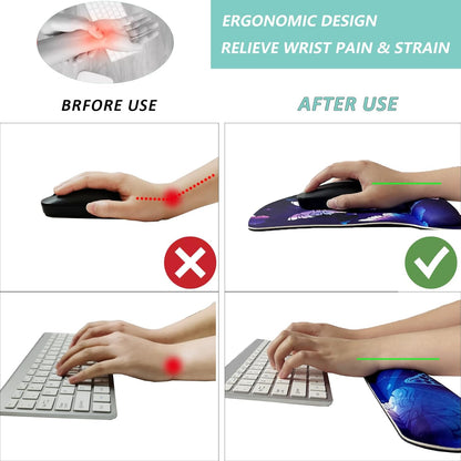 Keyboard Wrist Rest Pad Mouse Pad with Wrist Support Set of 3, Gaming Mousepad with Non-Slip Rubber Base, Ergonomic Memory Foam Mouse Cushion Support for Home Office Laptop Computer, Navy Blue