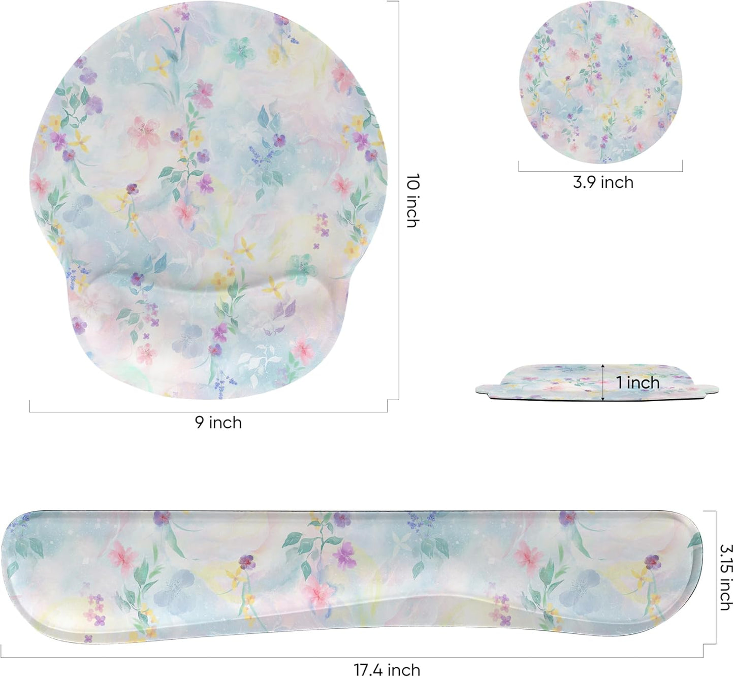 Ergonomic Keyboard Mouse Pad Wrist Rest Support Set for Laptop/Computer/Desktop,Memory Foam Hand Rest Wrist Cushion for Gaming/Office,Lightweight Comfortable & Pain Relief (Flowers)