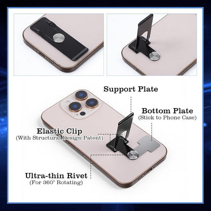2 Pack Phone Kickstand Attachment, Kickstand for Phone Case 360° Rotating Cellphone Stand for Desk Vertical and Horizontal Placement Stand Ultra Thin Phones Holder Adjustable Angle Foldable