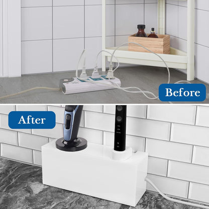Linkidea Bathroom Electric Toothbrush Cable Box, Vanity Hide Cord Organizer, Charger and Power Strip Storage Case, Keep Countertop & Outlet Clean (White)