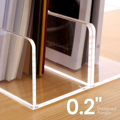 SANRUI Acrylic File Organizer, Clear Magazine File Holder Desk Organizer for Office Organization and Storage with 5 Vertical Compartments, Desktop Bookshelf for Home Office Organization