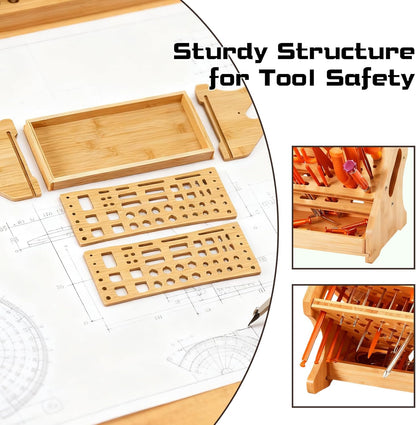 Wooden Screwdriver Organizer,Tool Bench Organizer, Repair Tool Storage Rack for Handicraft Desktop, Multi-functional Bamboo Tool Holder with Drawer