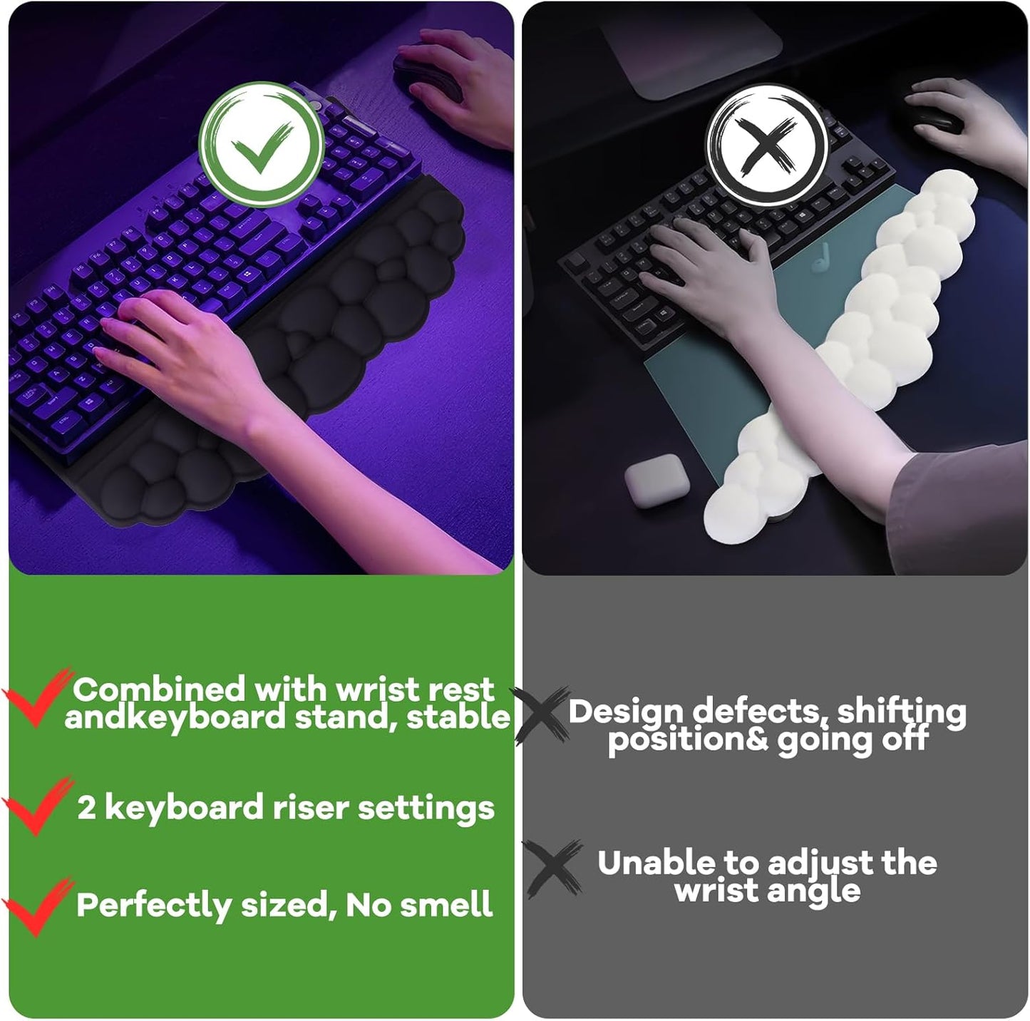 Ergonomic Wrist Rest for Keyboard and Mouse, Soft Memory Foam Cloud Keyboard Stand Pad with Wrist Rest Set, Easy Typing, Pain Relief, Comfort for Office, Work, Gaming - White