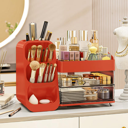 Booklov Makeup Organizer for Vanity, Countertop Cosmetic Display Case with Clear Acrylic Drawers, Bathroom Counter Beauty Caddy, Cute Table Storage Holder for Skincare, Brush Lipsticks, Crystal White