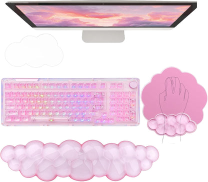 Cloud Wrist Rest Keyboard Pink Mouse Pad Set with Wrist Rest Ergonomic Wrist Pad Memory Foam Non-Slip Base Cute Gradient Wrist Support for Computer Laptop Gaming Home Office Relief Typing Pain