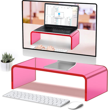 Acrylic Monitor Stand Riser Acrylic Laptop Stand for Desk Clear Computer Monitor Stand for Desk Accessories White Aesthetic Decorations for Office Home iMac Organizer
