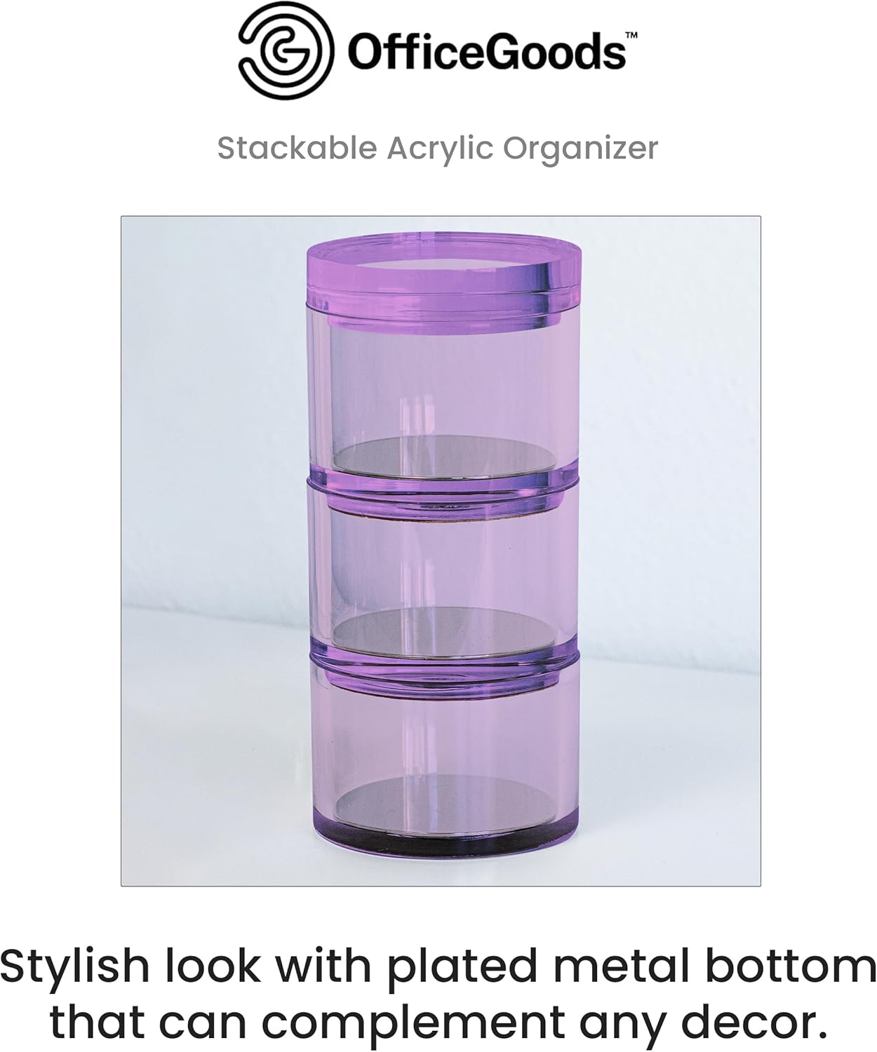 OfficeGoods 3-Tier Stackable Acrylic Holder- Stylish Desk Organizer and Storage for Office or Home – Transparent Round Design with Gold Metal Base