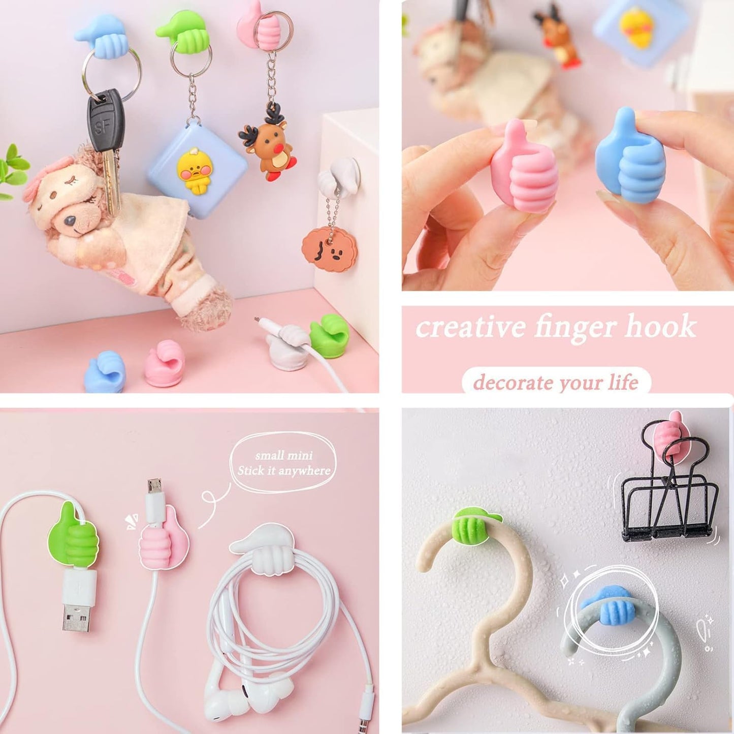 50Pcs Creative Silicone Thumb Up Wall Hook, Self Adhesive Cable Clips, Funny Cord Holders for Cables, Wall Decoration Hook Home/Office Data Cable Clip Wire Desk Organizer