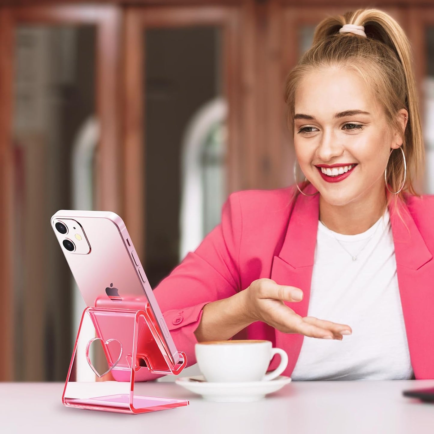 Crpich Acrylic Cell Phone Stand, Portable Phone Holder, Clear Phone Stand for Desk, Compatible with Phone16 15 14 13 Pro Max Mini 12 11 SE, Switch, Android Smartphone, Pad, Tablet, Desk Accessories