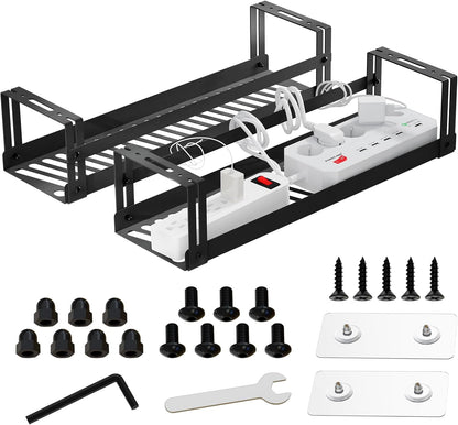 PAVSTINE Under Desk Cable Management Tray, 17 in Metal Cable Tray Basket for Wire Management, Power Strip Holder, Cord Organizer, Wire Tamer for Home/Office Desk Cable Hider Black