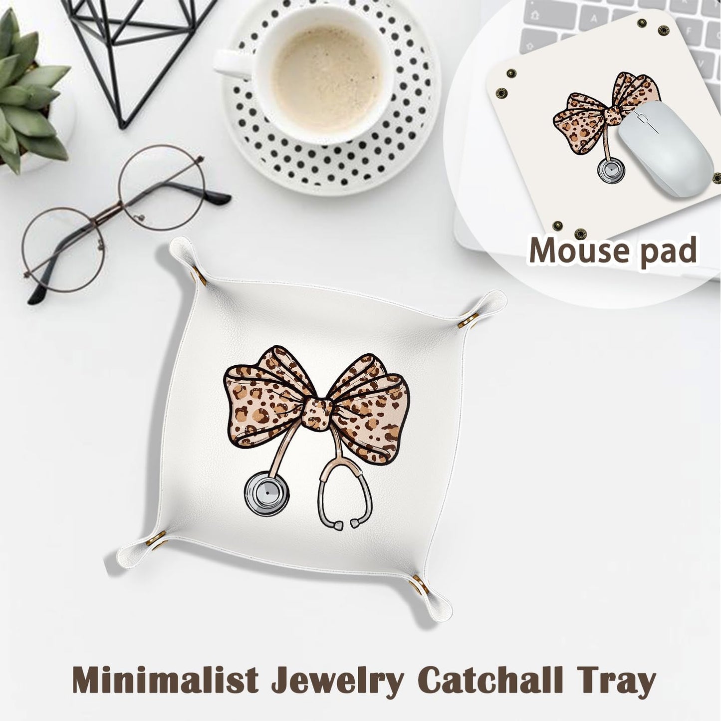 Inspirational Gifts for Women Jewelry Valet Tray, Motivational Positive Affirmations Gifts for Women, Blue Retro Nightstand Desk Accessories PU Leather Tray Organizer for Jewelry Rings Watches