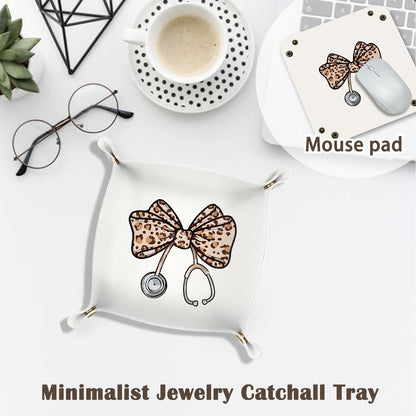 Inspirational Gifts for Women Jewelry Valet Tray, Motivational Positive Affirmations Gifts for Women, Blue Retro Nightstand Desk Accessories PU Leather Tray Organizer for Jewelry Rings Watches
