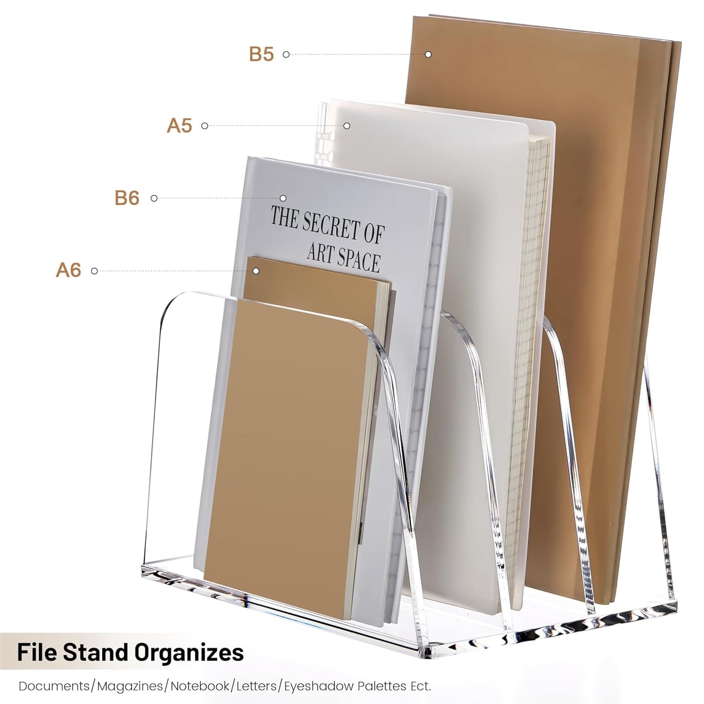 YUXUN Desk File Organizer,5-Section Vertical Clear Acrylic Desk Organizer File Holder Mail Sorter Office Organization for Office Home &Classroom（B5）