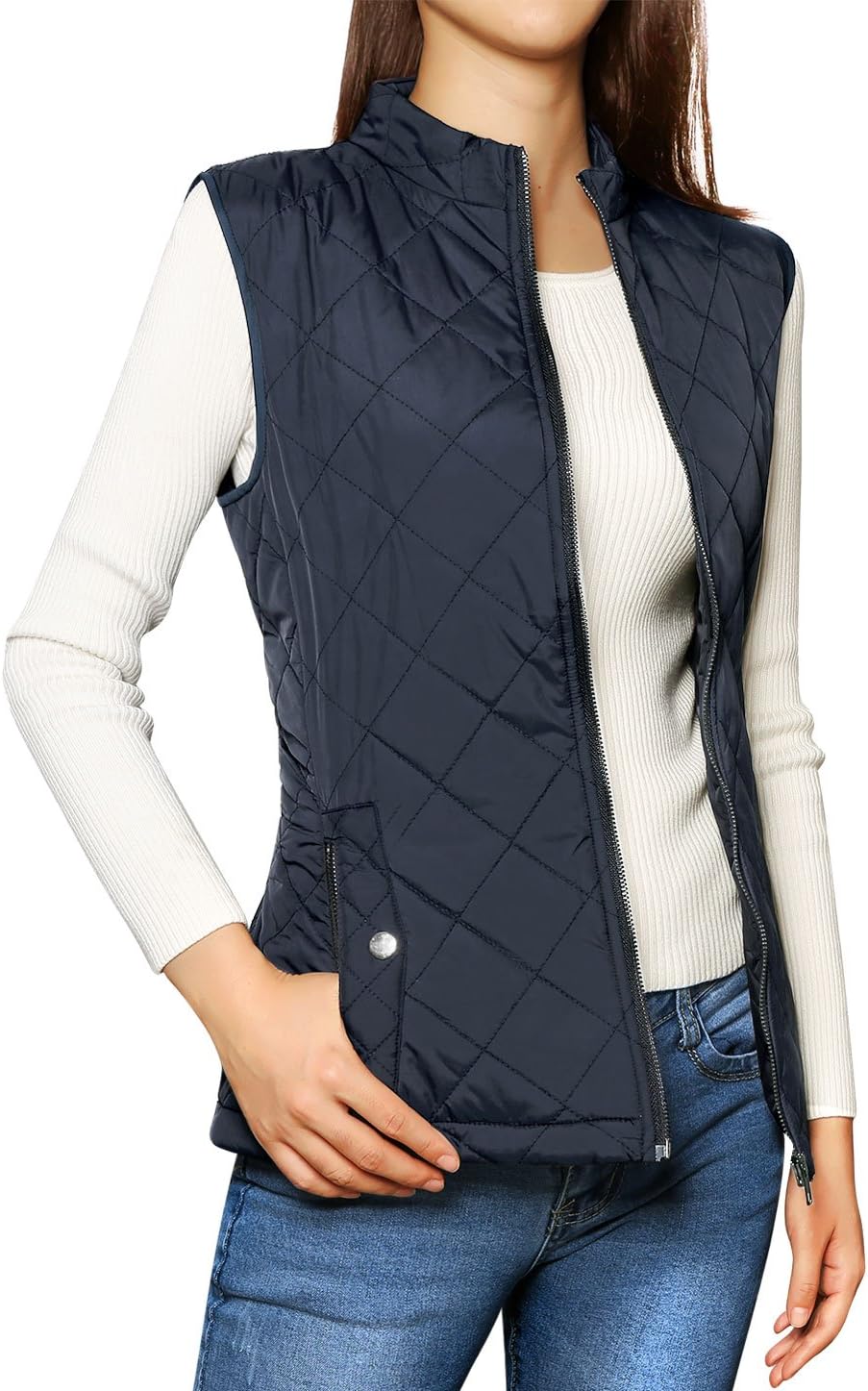 Allegra K Women's Puffer Vest Stand Collar Lightweight Gilet Quilted Zip Vest