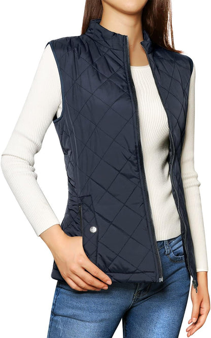 Allegra K Women's Puffer Vest Stand Collar Lightweight Gilet Quilted Zip Vest