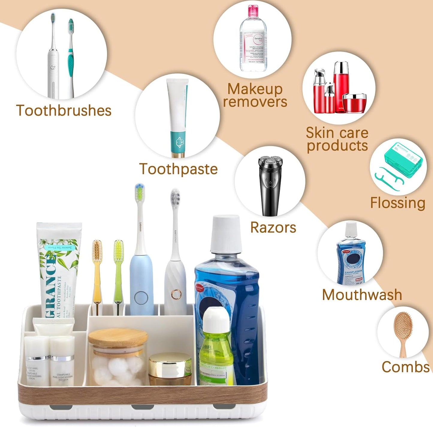 GFWARE Bathroom Organizers and Storage - Detachable 7 Slots Kids Electric Toothbrush and Toothpaste Holde Drainage for Bathroom Accessories Organization Counter Vanity Storage