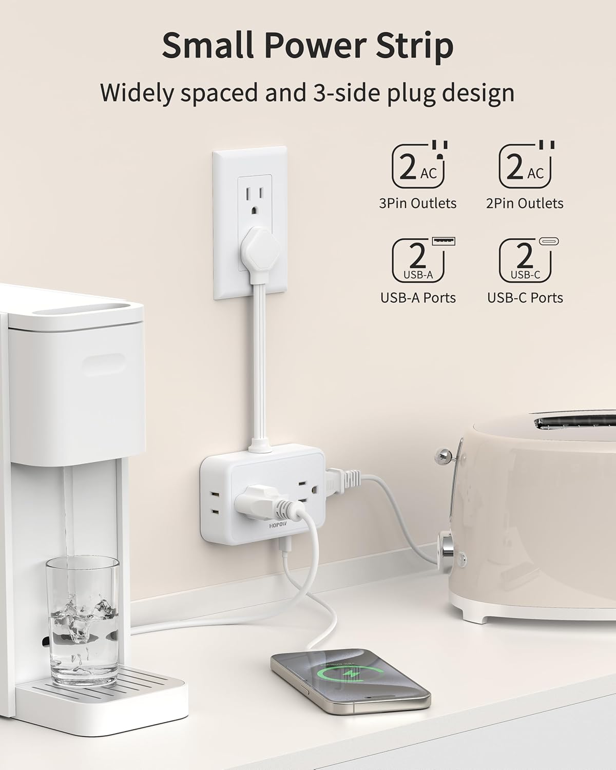 HOPOW Desk Clamp Power Strip, Desktop Mount Charging Station with 4 Outlets 4 USB Ports (2 USB C), 10Ft Under Desk Power Strip, Fits 2.75" Tabletop Edge, Extension Cord for Home Office, Black