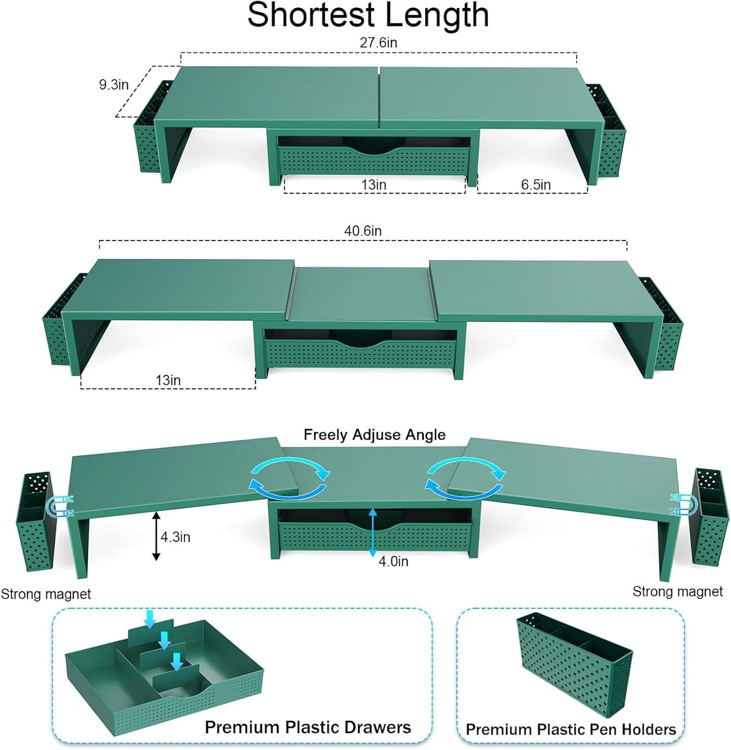 gianotter Dual Monitor Stand Riser, Desk Organizer With Drawer and 2 Pen Holders, Computer Monitor Stand, Shelf for Top of Desk, Black