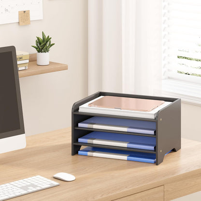 Desk File Organizer 4-Tier Desktop Paper Mail Organizer Document Holder for Home Office Supplies, Office Desk Accessories & Workspace (Nature)