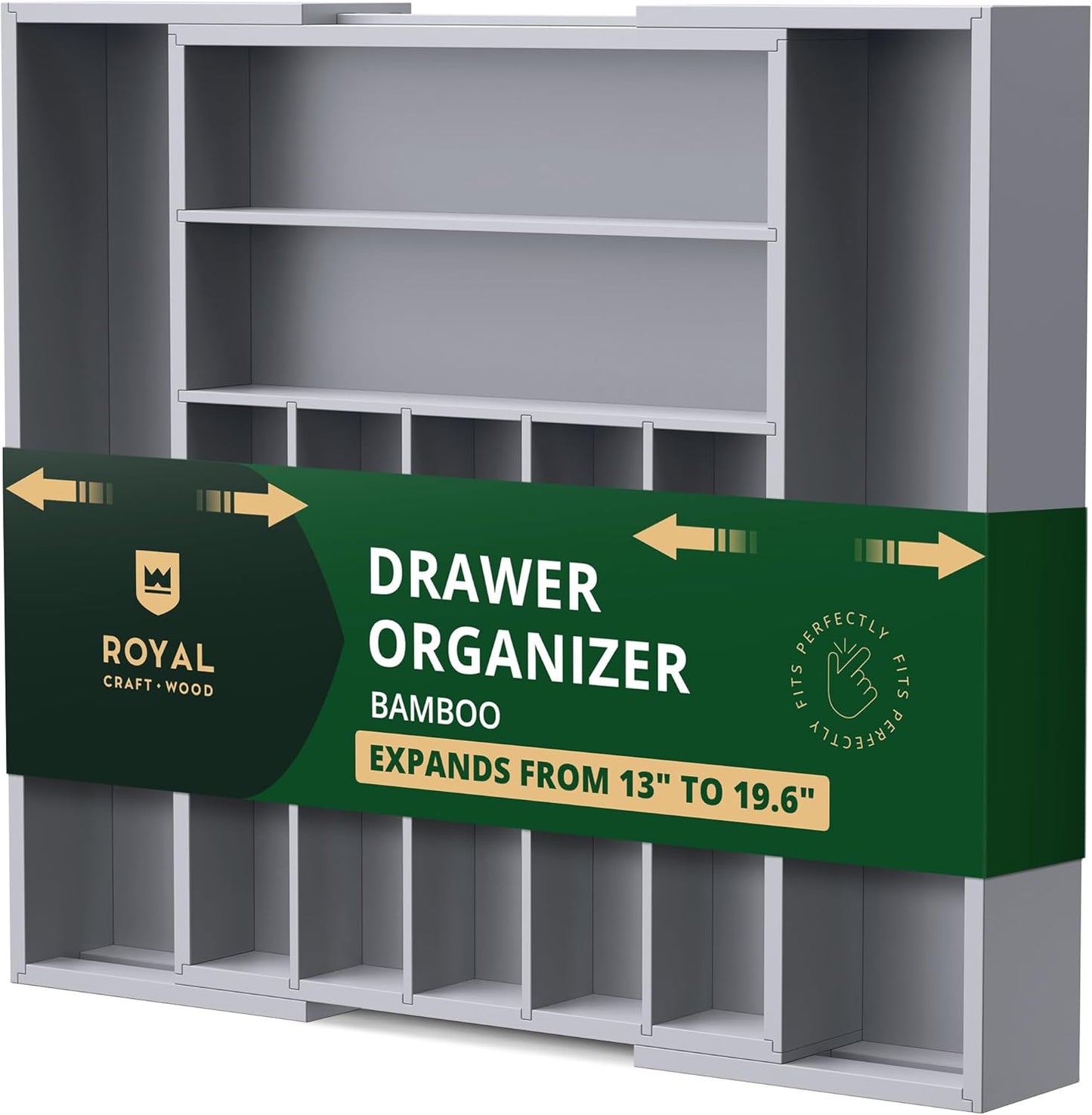 ROYAL CRAFT WOOD Luxury Bamboo Kitchen Drawer Organizer - Silverware Organizer, Utensil Holder & Cutlery Tray Drawer Dividers for Flatware (9 Slot, Natural)