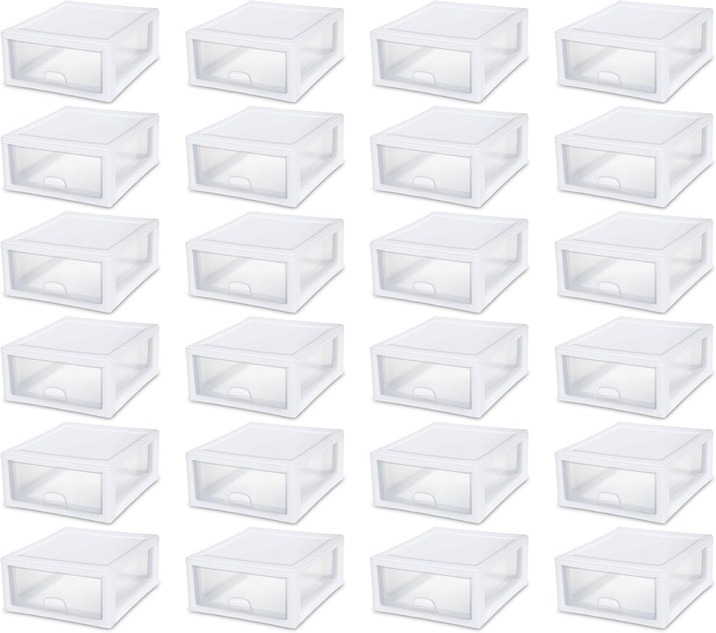 Sterilite 6-Pack 6 Quart Stacking Drawer, Clear Storage Closet Organizer, White Frame - Stackable Modular Plastic Drawers for Clothes, Accessories, Craft Supplies, Shoes or Linens