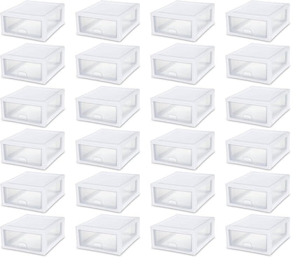 Sterilite 6-Pack 6 Quart Stacking Drawer, Clear Storage Closet Organizer, White Frame - Stackable Modular Plastic Drawers for Clothes, Accessories, Craft Supplies, Shoes or Linens