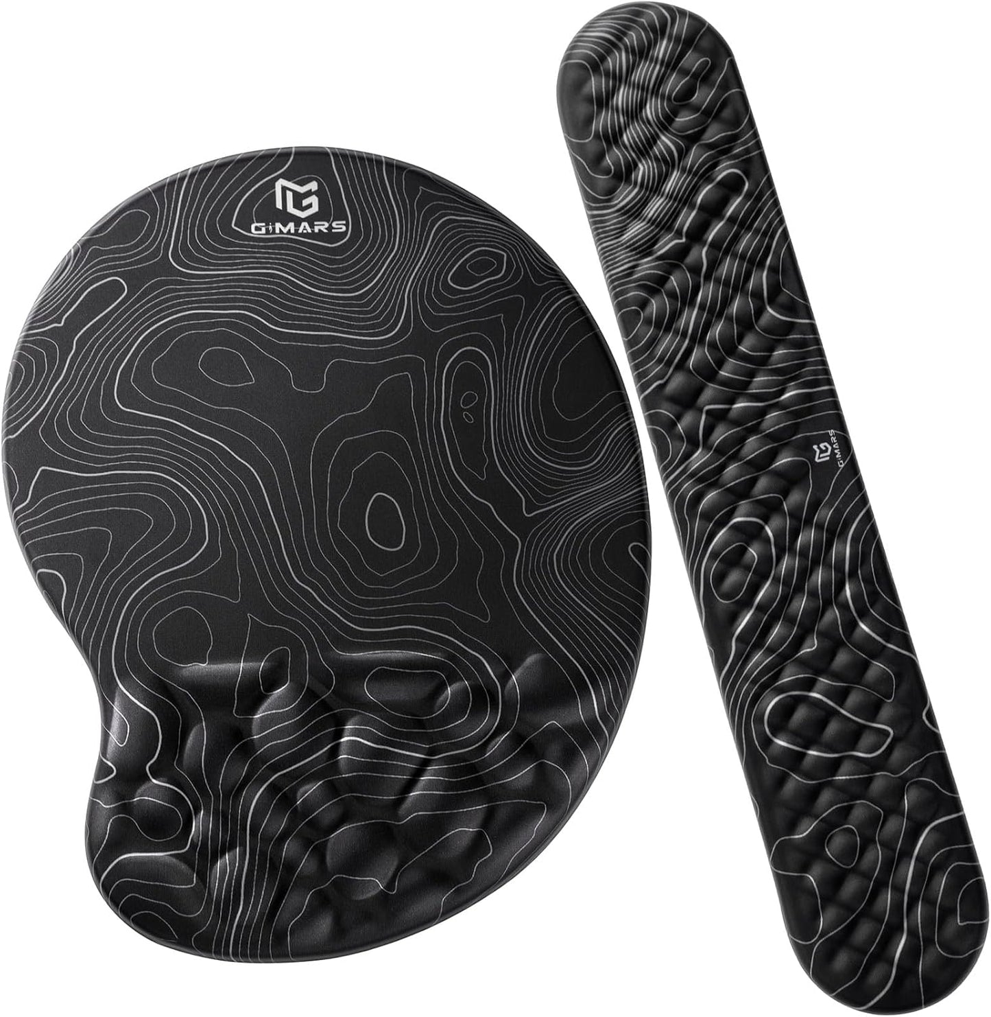 Gimars Elongate Smooth Lycra Fabric Ergonomic Mouse Pad Wrist Support, Gel Memory Foam Cushion Set Keyboard Wrist Rest Support, Pain Relieve for Computer, Laptop, Office, School, Home, Gaming, Black
