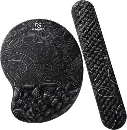 Gimars Elongate Smooth Lycra Fabric Ergonomic Mouse Pad Wrist Support, Gel Memory Foam Cushion Set Keyboard Wrist Rest Support, Pain Relieve for Computer, Laptop, Office, School, Home, Gaming, Black