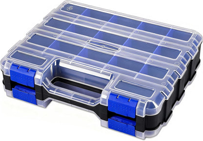 AIDY-PRO Small Parts Organizer Box Storage Case Tools Box Organizer Double Side 34 Compartments Hardware Organizers with Removable Plastic Dividers for Screws Nuts Nails Bolts, 2 Pack