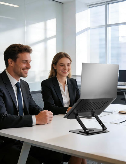 Adjustable Computer Stand with 360 Rotating Base, Ergonimic Foldable Laptop Riser for Desk Compatible with MacBook Pro/Air Notebook up to 16 Inches, Silver