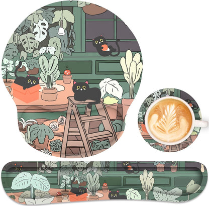 Ergonomic Mouse Pad with Wrist Rest and Keyboard Wrist Rest, Memory Foam Wrist Rest for Computer Keyboard, Easy Typing, Pain Relief, Mouse Pad Wrist Support for Gaming,Office, Laptop, Black Flower