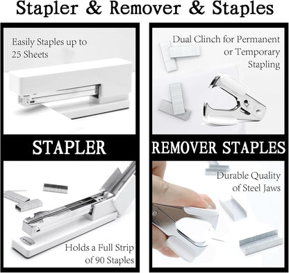 Gold Office Supplies,UPIHO Gold Desk Accessories,Stapler and Tape Dispenser Set with Large Stapler,Tape Dispenser, Staple Remover, Staples, Clips,Scissor,Pen and Sticky Notes,Gifts for Office Clerks