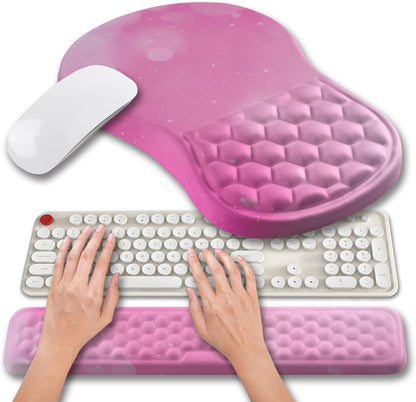 Hokafenle 2 in 1 Ergonomic Mouse Pad Wrist Support & Wrist Rest for Computer Keyboard Set, with Relieve Carpal Tunnel Pain Massage Bulge and Full Memory Gel Design (2In1 Set, Light Green)