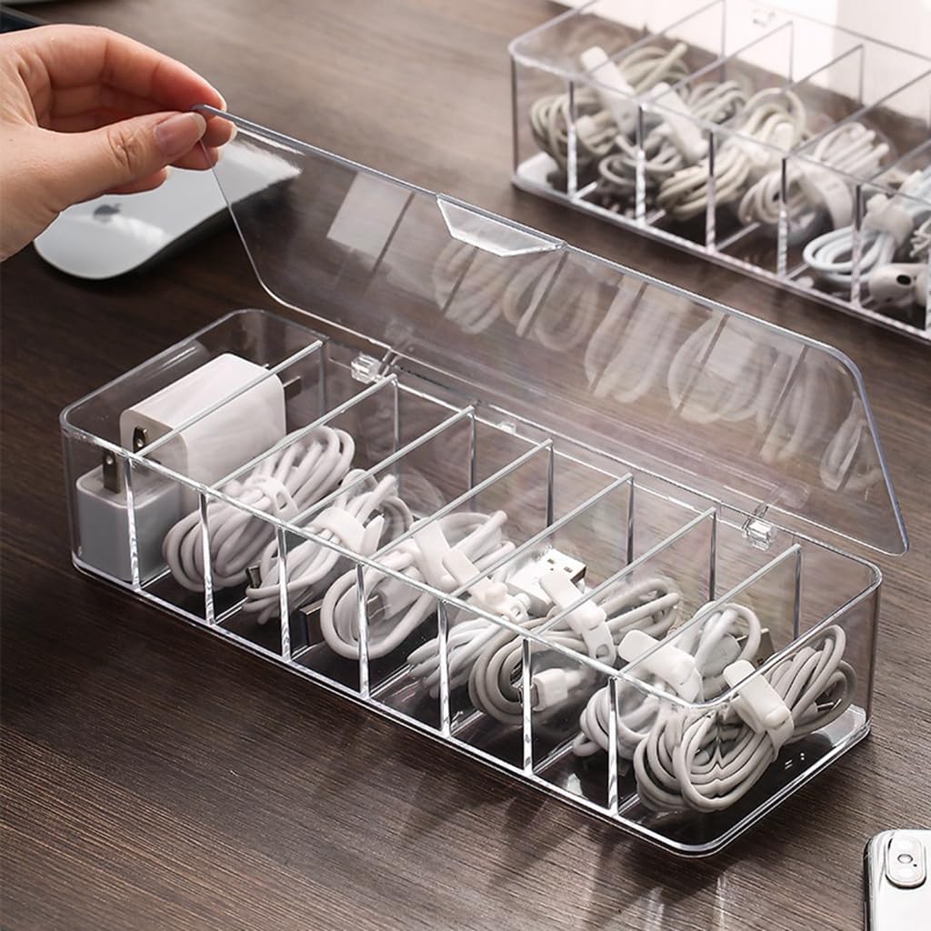 2Pcs cord organizer box, 10.2 x 3.5 x 2.2in, Desktop Cord Organizer with Compartments (2)