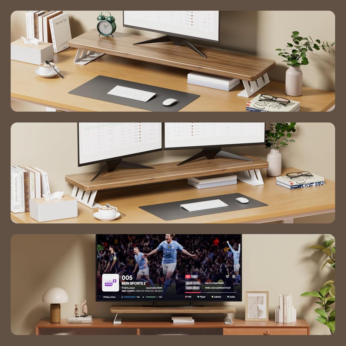Monitor Stand Riser, 39 Inch Large Wood Monitor Stands for 2 Monitors