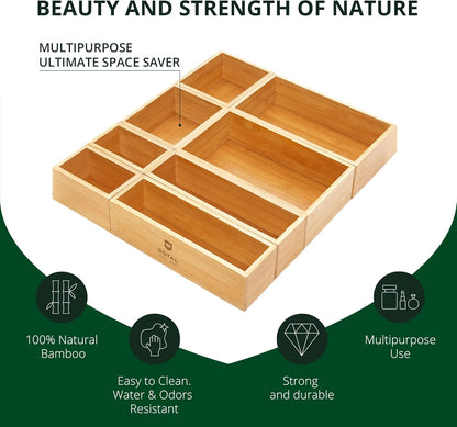 ROYAL CRAFT WOOD 5-Piece Bamboo Drawer Organizer Set – Multi-Use Storage Trays for Kitchen, Bathroom, Office, Makeup, Jewelry & More – Junk Drawer Tray, Utensil Holder, Storage Box & Bin Set (5 Boxes)