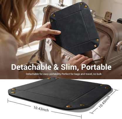 CoBak Leather Valet Tray for Men, Premium PU Leather Catch-All Tray for Entryway Table Key, Phone, Wallet, Coins & Jewelry, Bedside Nightstand Desk-top Catchall (Gray)