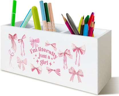 Trendy Funny Leopard Pen Pencil Holder Organizer for Desk, Cheetah Room Decor, Preppy Girly Y2k Aesthetic Cheetah Wooden Box Block Sign for Home Office Tabletop Decor