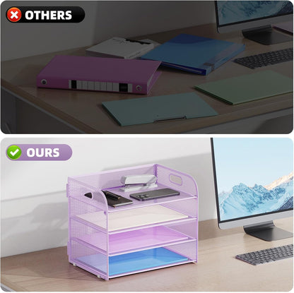 Marbrasse 4 Tier Paper Organizer Letter Tray - Mesh Desk File Organizer with Handle, Paper Sorter Organizer for Letter/A4 Office File Folder Holder (Black, 12.6" x 9.1" x 10.7")