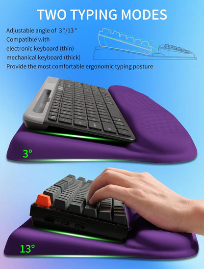 Ergonomic Wave Wrist Rest with Keyboard Stand, Cushioned Palm Rest, Comfortable Integrated Memory Foam for Natural Typing and Relieve Wrist Pain, Dark Night Black