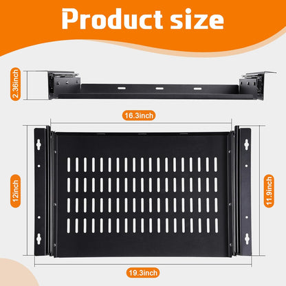 Sliding Under Desk Laptop Mount Shelf with Air Vents 16.3" W x 12" D Metal Under Desk Slide Out Tray Laptop Storage Tray for Home Office Standing Desks Workstations Cabinet Gaming