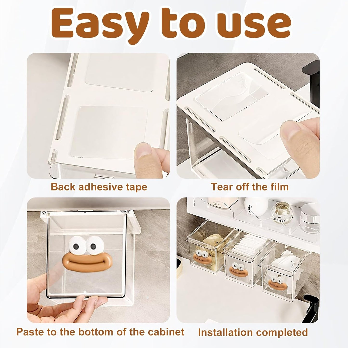 3 Pack Under Desk Storage Drawer,Self-Adhesive Slide-Out Organizer Box,Under Table Shelf Hidden Pull-Out Cabinet,Space-Saving Tray for Office Kitchen Bathroom
