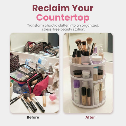 Masirs Small 360 Rotating Makeup Organizer - Mini Yet Spacious Cosmetic Storage Solution with Multiple Compartments - The Perfect Spinning Make-Up Caddy for Vanity or Bathroom Counter (Round - Clear)