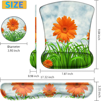Ergonomically Upgraded Keyboard Wrist Rest and Comfortable Gel Mouse Pad Set, Non-Slip Rubber Base Cute Coaster, for Work, Game Home, Sunflower
