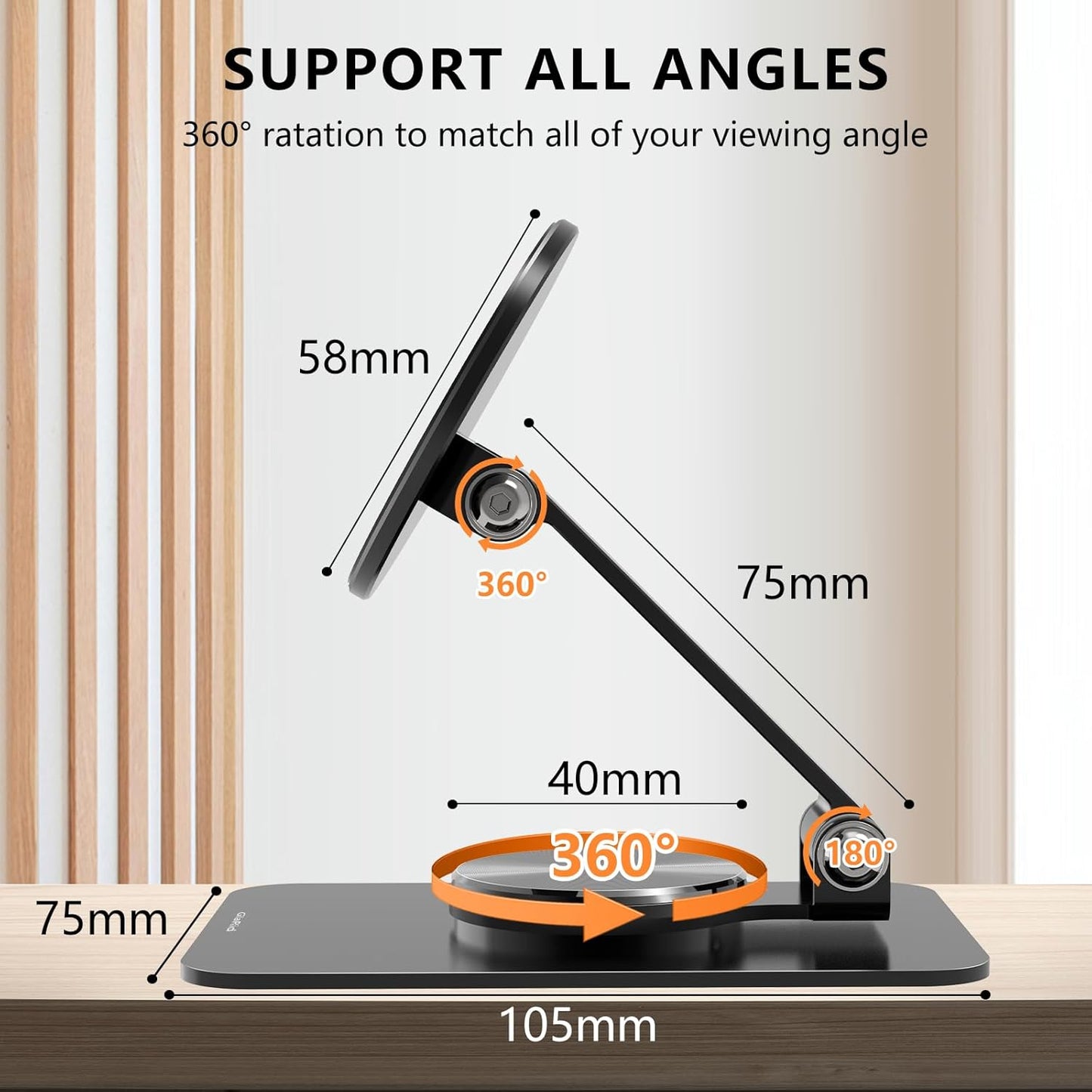 Magnetic Phone Stand Compatible with MagSafe for iphone16, Phone Stand for Desk with 360°Rotation Base, Adjustable Height to 6.1 inch, Compatible for MagSafe Case and iPhone 16/15/14/13/12