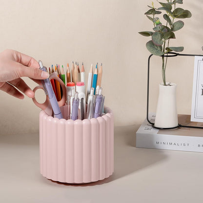Anyoifax 360° Rotating Pen Holder 7 Slots Desk Organizer Removable Pencil Cup Plastic Art Supplies and Accessories Desktop Storage Box Caddy for Office, School, Home (White)