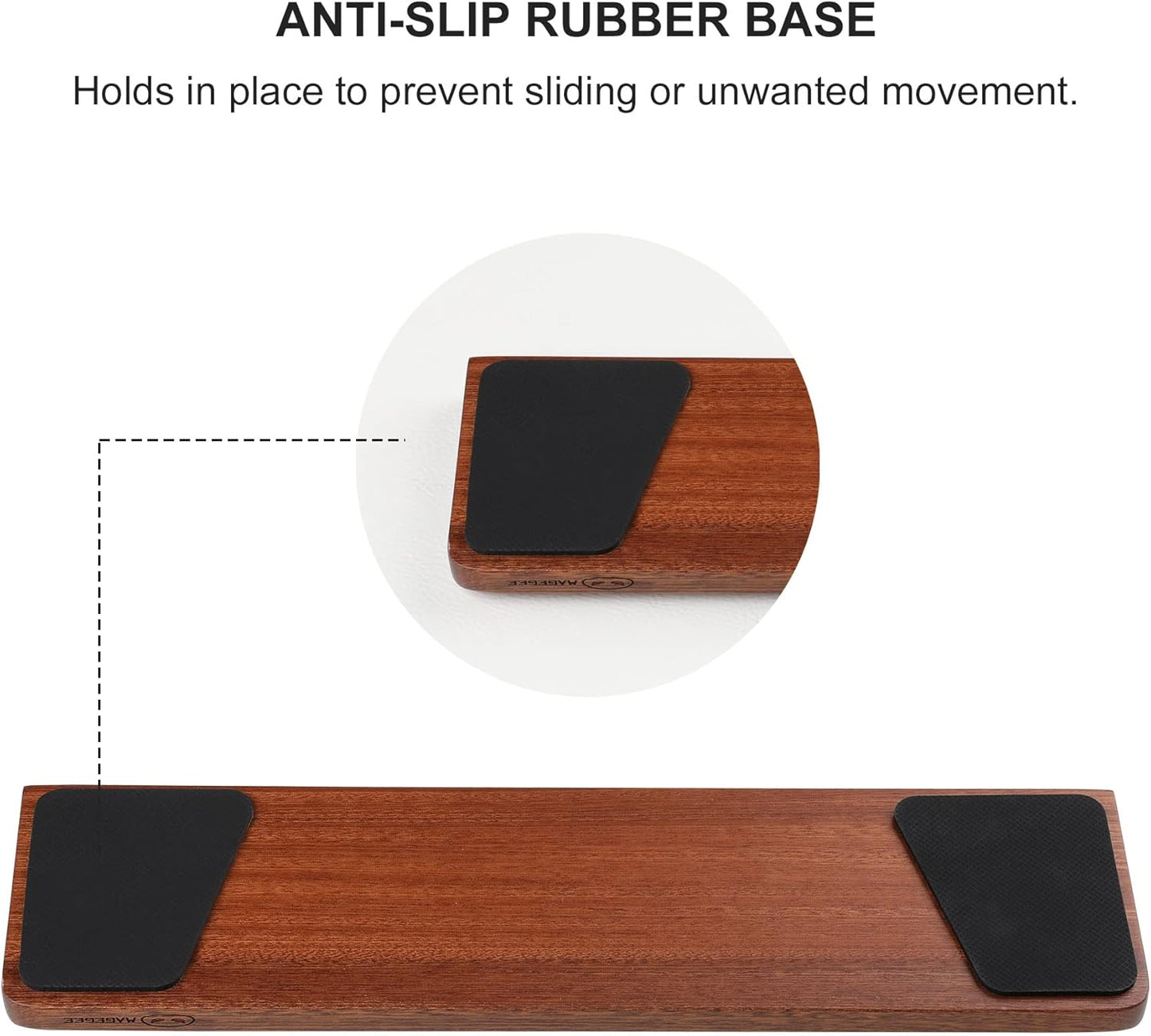 Wooden Keyboard Wrist Rest for 60% Keyboard, Ebony Wood Wrist Rest Pad Support with Anti-Slip Rubber Base, MageGee Ergonomic Keyboard Palm Rest for Pain Relief, Easy Typing